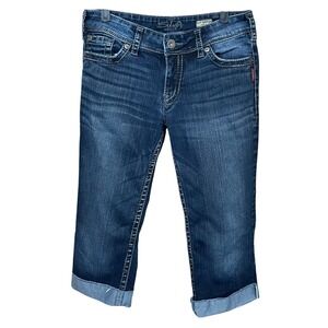 Silver Jeans Co Suki Surplus Bootcut Capris Womens Size 30 Blue Dark Wash Denim